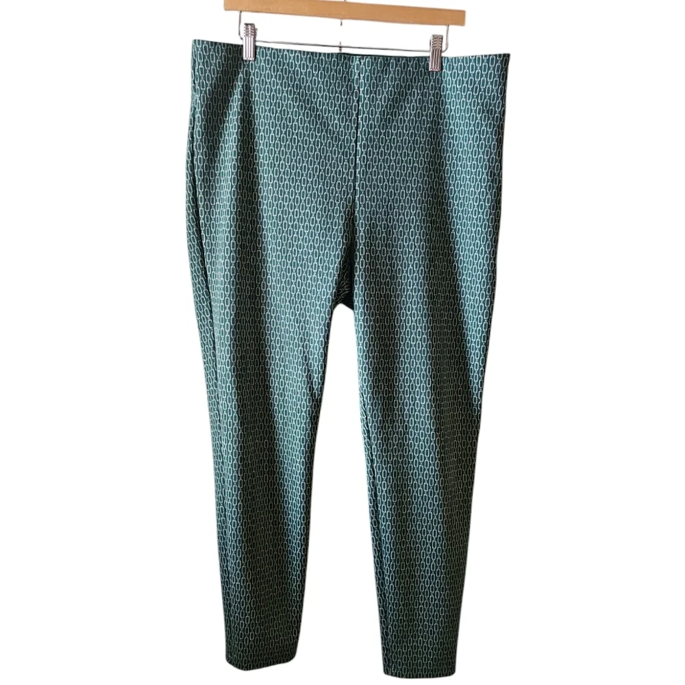 Ann Taylor The Chain Print Side Zip Legging equestrian sz XL green cream WP12_4